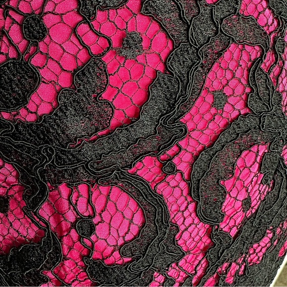 Karen Millen Pink & Black Lace Belted Sleeveless Sheath Pencil Cocktail Dress 8 - Picture 7 of 13